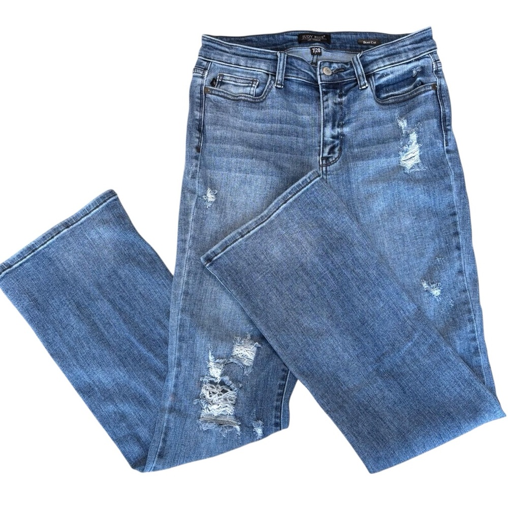 Judy Blue Boot Cut High Rise Distressed Blue Jeans, Women’s Size 7/28 - Picture 7 of 10